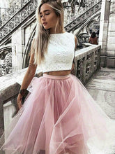A-Line Bateau Sleeveless Tulle Lace Two Pieces Homecoming Dresses
