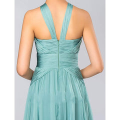 A Line/Princess Halter Neck Sleeveless Elegant Floor-Length Wedding Guest Dress