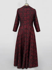 A-Line/Princess Floral Print Red Rose Mother of the Bride & Groom Dresses with V-Neck Long Sleeves