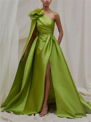 A-Line/Princess One Shoulder Sweep/Brush Train Evening Dresses