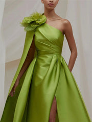 A-Line/Princess One Shoulder Sweep/Brush Train Evening Dresses