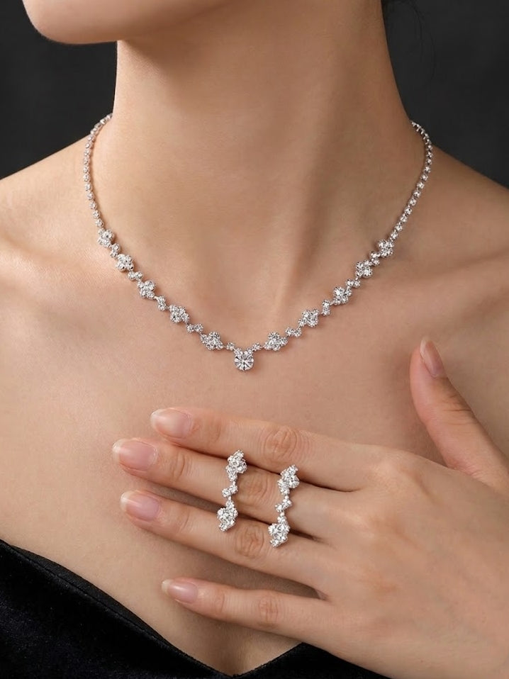 1 set Bridal Jewelry Two-piece Suit Rhinestone Imitation Diamond Necklace Earrings Women's Jewelry Set  For Wedding Gift