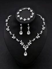 1 set Bridal Jewelry Three-piece Suit Rhinestone Imitation Diamond Necklace Earrings Bracelet Women's Jewelry Set  For Wedding Gift
