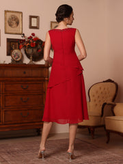 2 Pieces Sheath/Column V-Neck Chiffon Mother of the Bride Dresses with Jacket Beading Knee-Length Half Sleeves