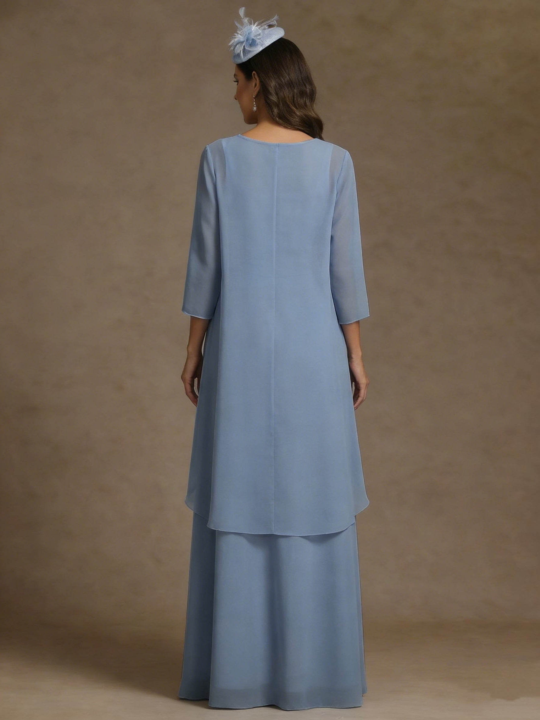 2 Pieces A-Line/Princess Scoop Chiffon Mother of the Bride Dresses with Jacket Floor-Length 3/4 Sleeves Lace