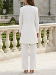 3 Pieces Suit Scoop Stretch Satin Mother of the Bride Pantsuits with Jacket Long Sleeves Floral Ankle-Length