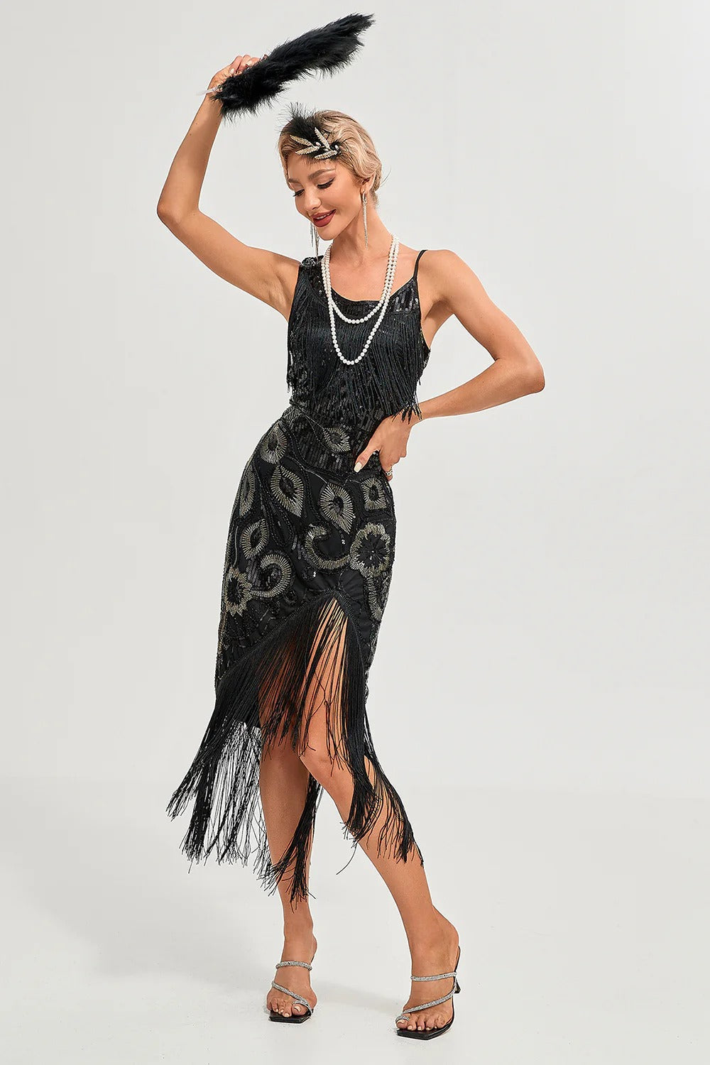 1920s Sheath/Column Scoop Fringe Vintage Costume Party Dresses with Sequins