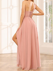 A Line/Princess Sleeveless One Shoulder Floor-Length Bridesmaid Dresses